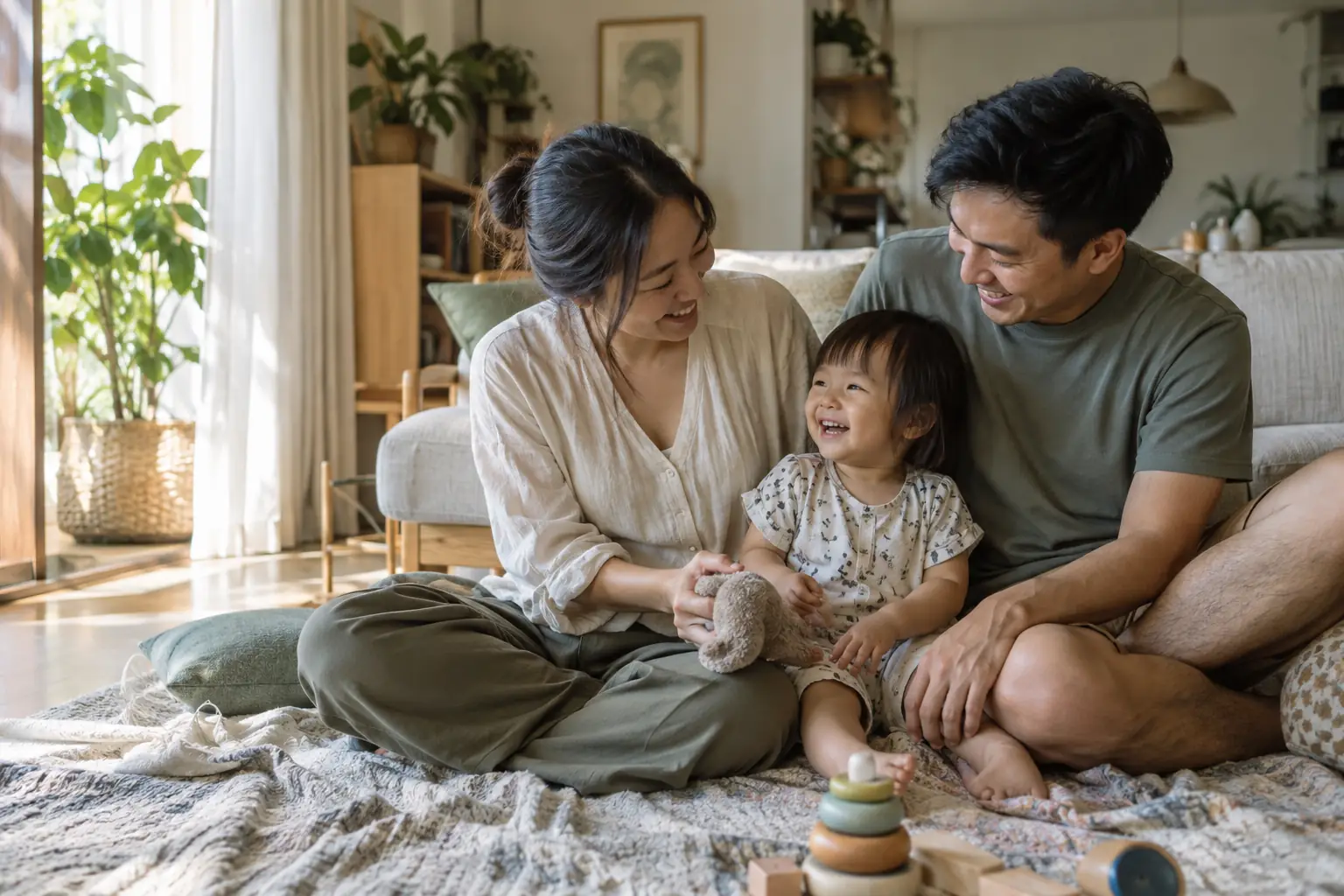 A family sharing a quiet afternoon at home