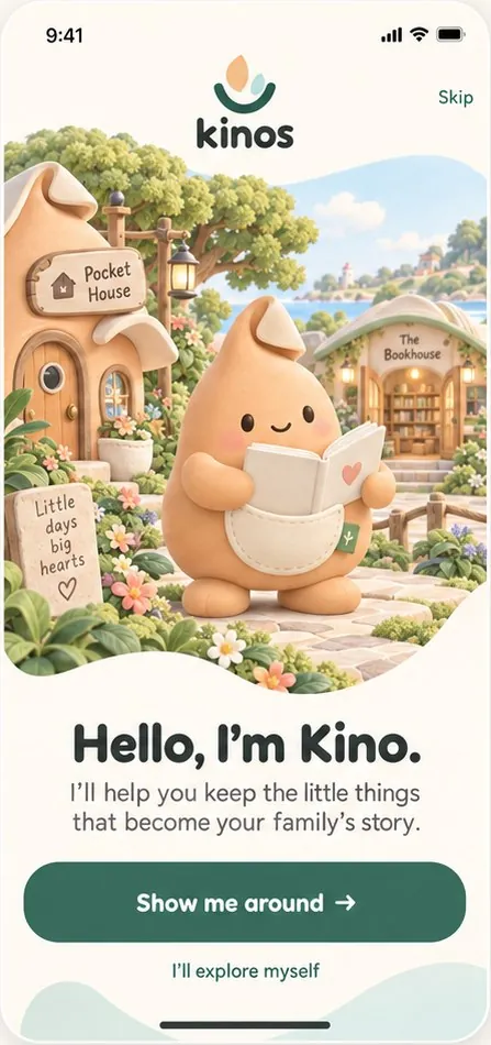 The KINOS welcome screen, where Kino says: Hello, I’m Kino.